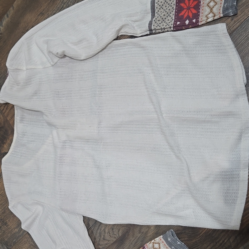 Maurices Fair Isle Cream and Gray Button Down Shirt - Picture 5 of 5